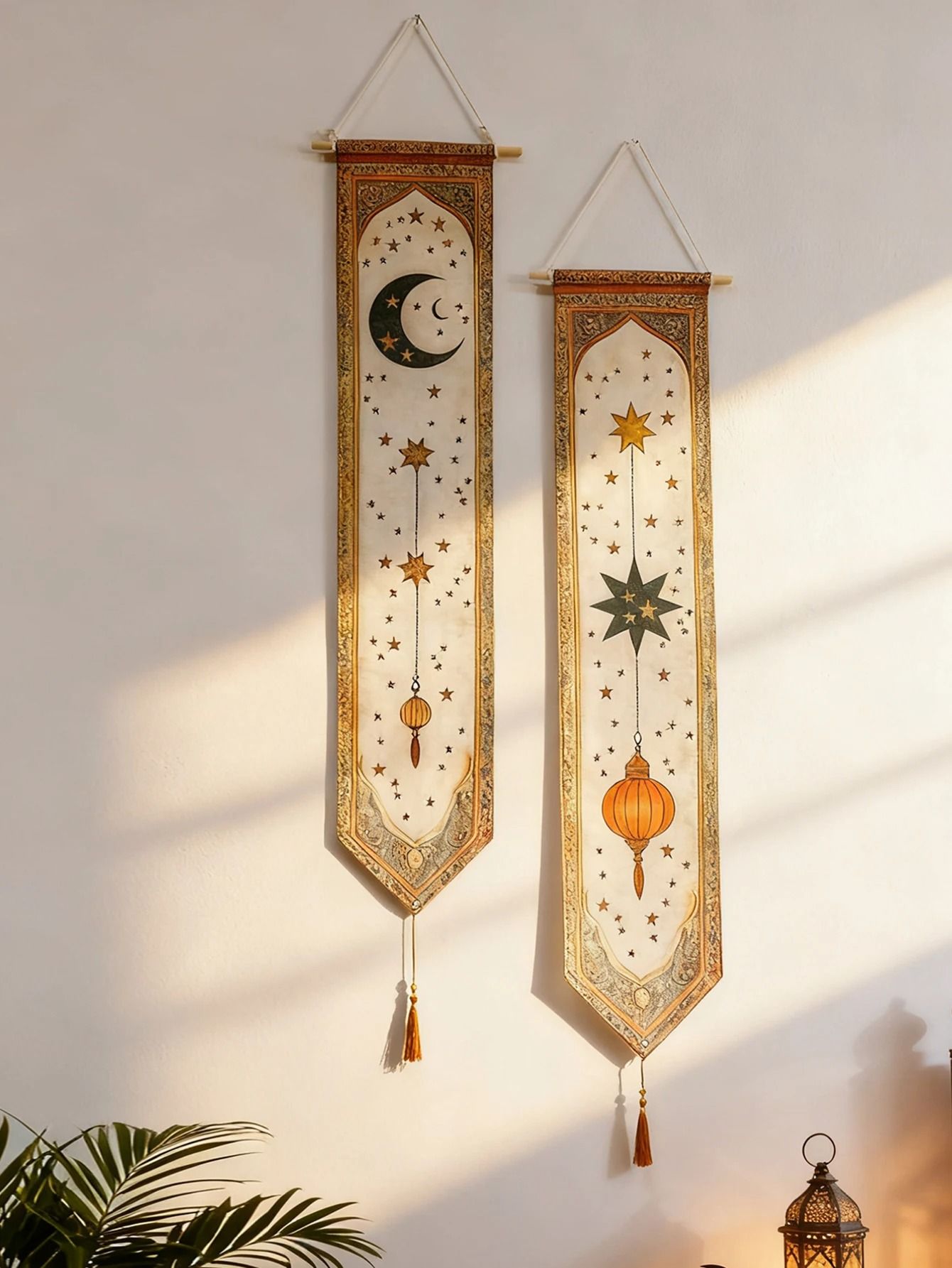 Islamic Ramadan Moon Star Lantern Wall Banner Eid Mubarak Tapestry Decor