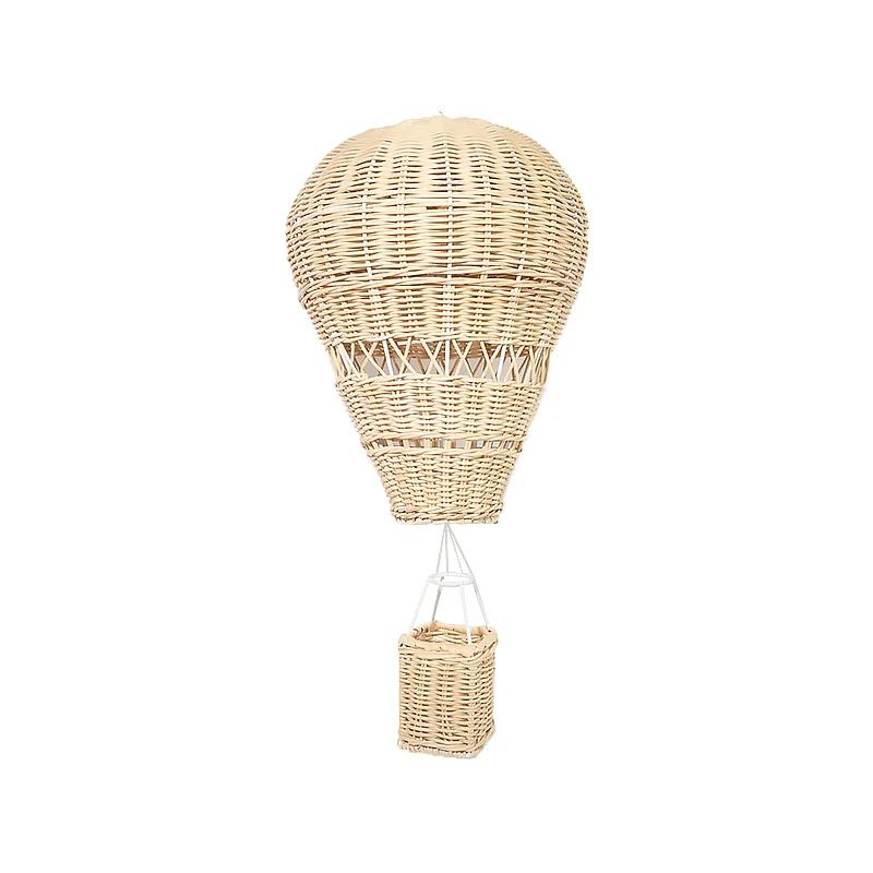 Handwoven Rattan Hot Air Balloon Hanging Decor – Kawaii Nursery Wall Ornament & Photo Prop