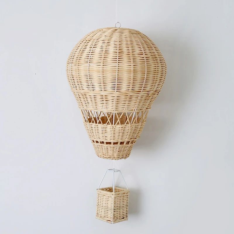 Handwoven Rattan Hot Air Balloon Hanging Decor – Kawaii Nursery Wall Ornament & Photo Prop