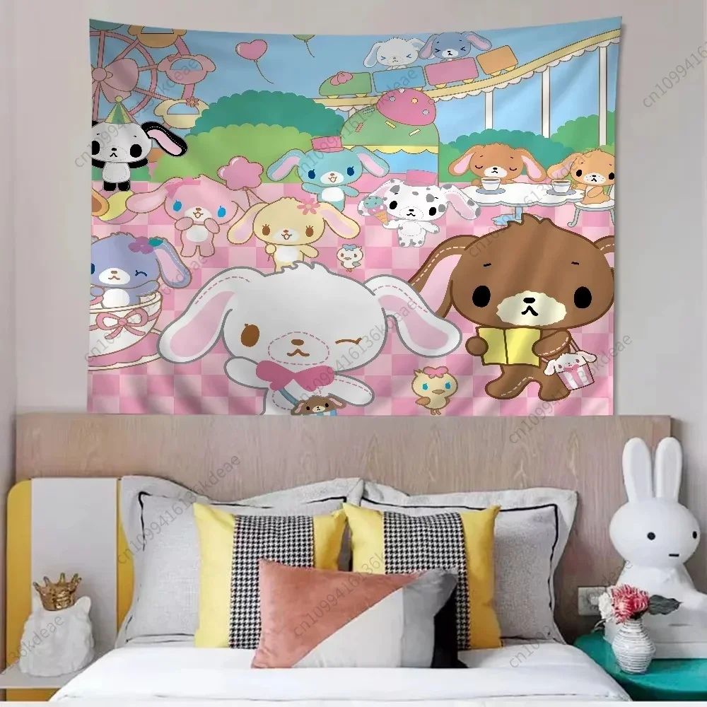 Sugarbunnies Cartoon Tapestry Wall Hanging – Cute Aesthetic Fabric Poster for Bedroom & Home Decor