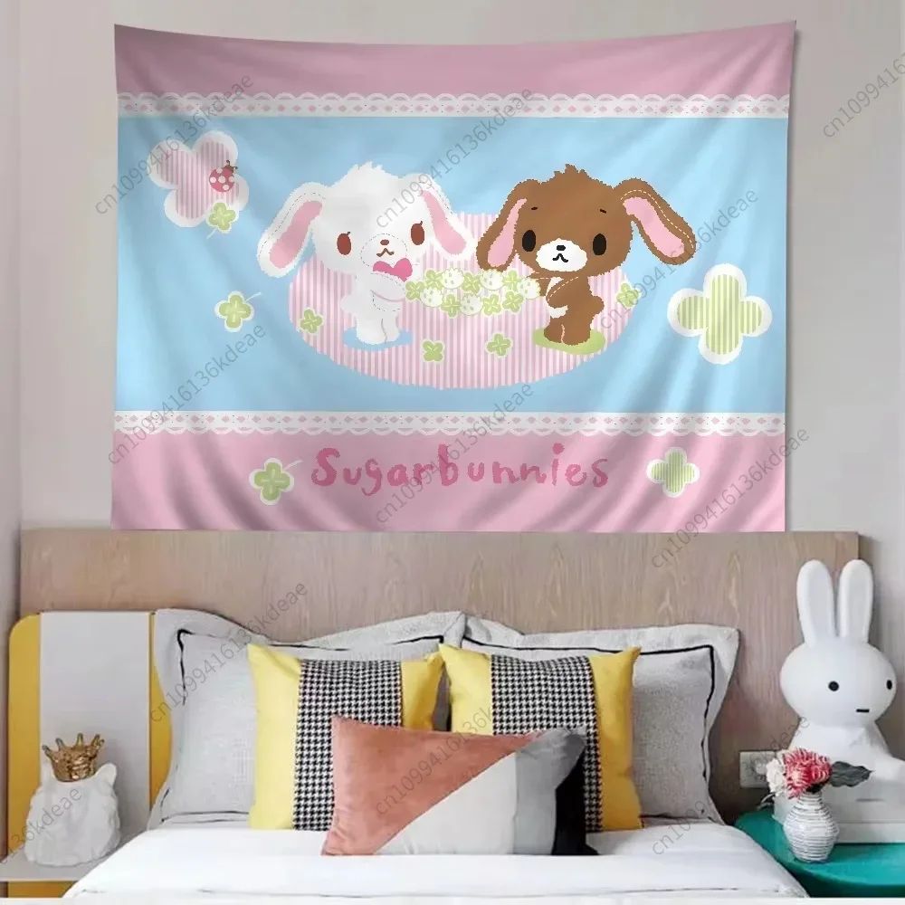 Sugarbunnies Cartoon Tapestry Wall Hanging – Cute Aesthetic Fabric Poster for Bedroom & Home Decor