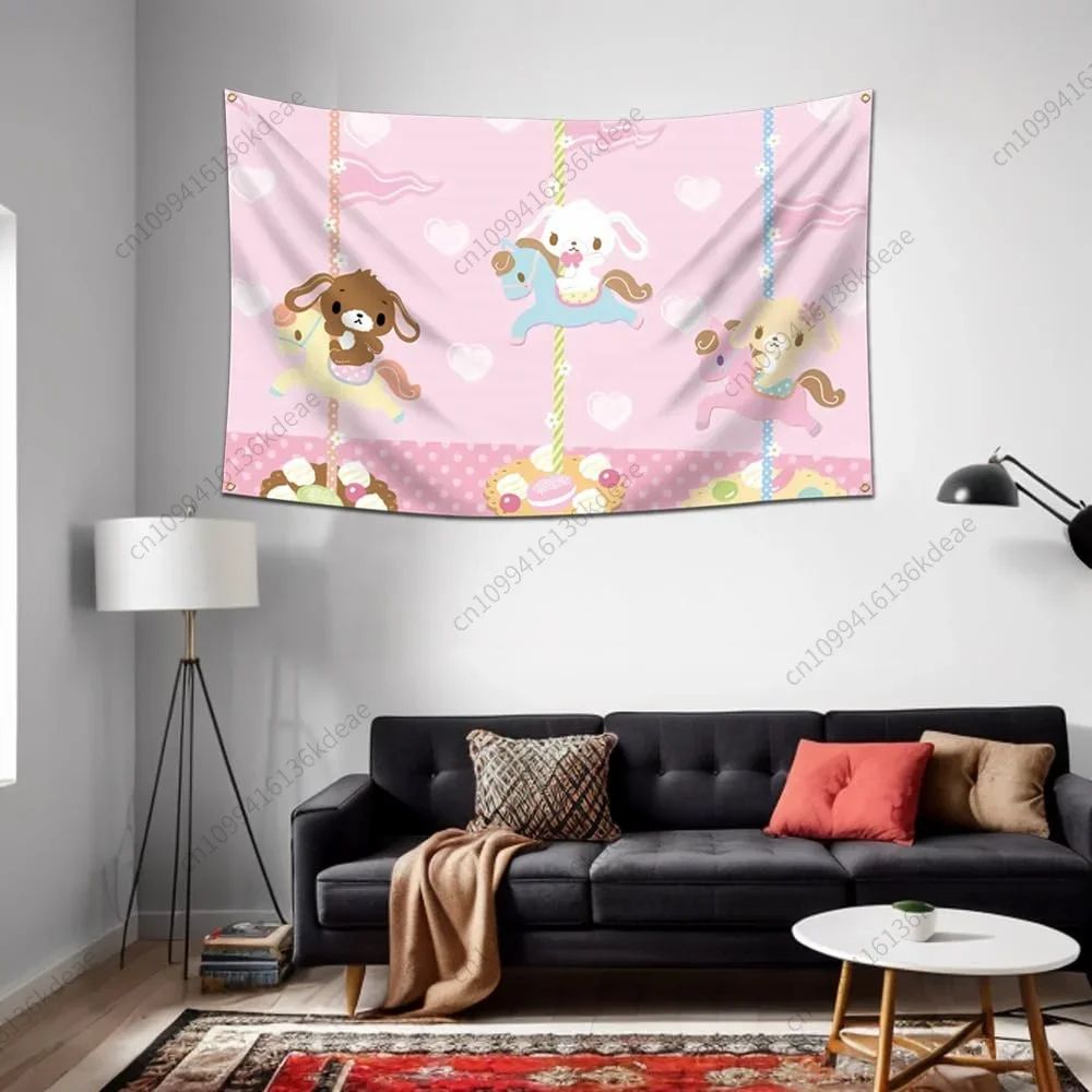 Sugarbunnies Cartoon Tapestry Wall Hanging – Cute Aesthetic Fabric Poster for Bedroom & Home Decor