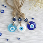 Handcrafted Evil Eye Glass Wall Hanging – Blue Eye Protection Pendant for Home Decor