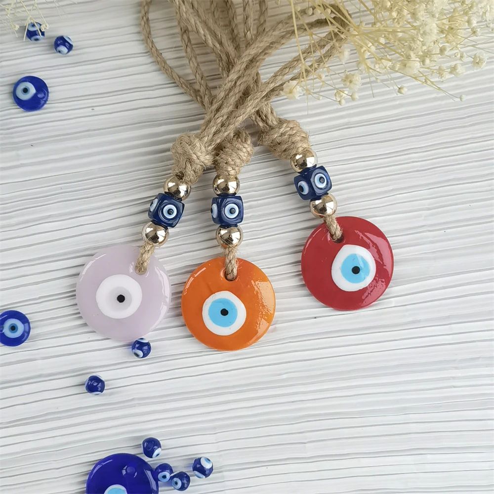 Handcrafted Evil Eye Glass Wall Hanging – Blue Eye Protection Pendant for Home Decor