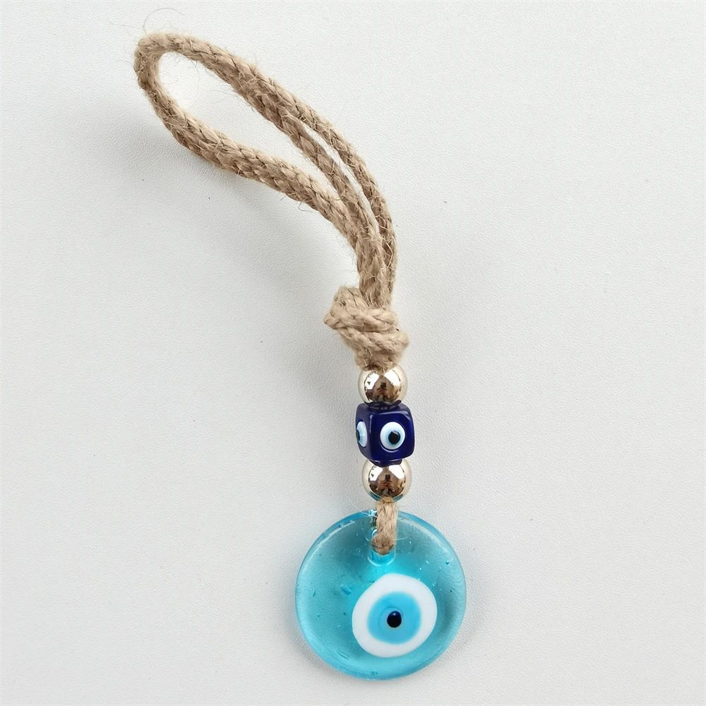 Handcrafted Evil Eye Glass Wall Hanging – Blue Eye Protection Pendant for Home Decor