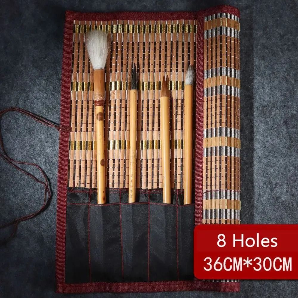 Retro Bamboo Calligraphy Brush Roll Up Case for Painting & Art Supplies