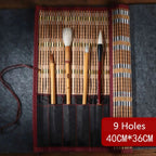 Retro Bamboo Calligraphy Brush Roll Up Case for Painting & Art Supplies