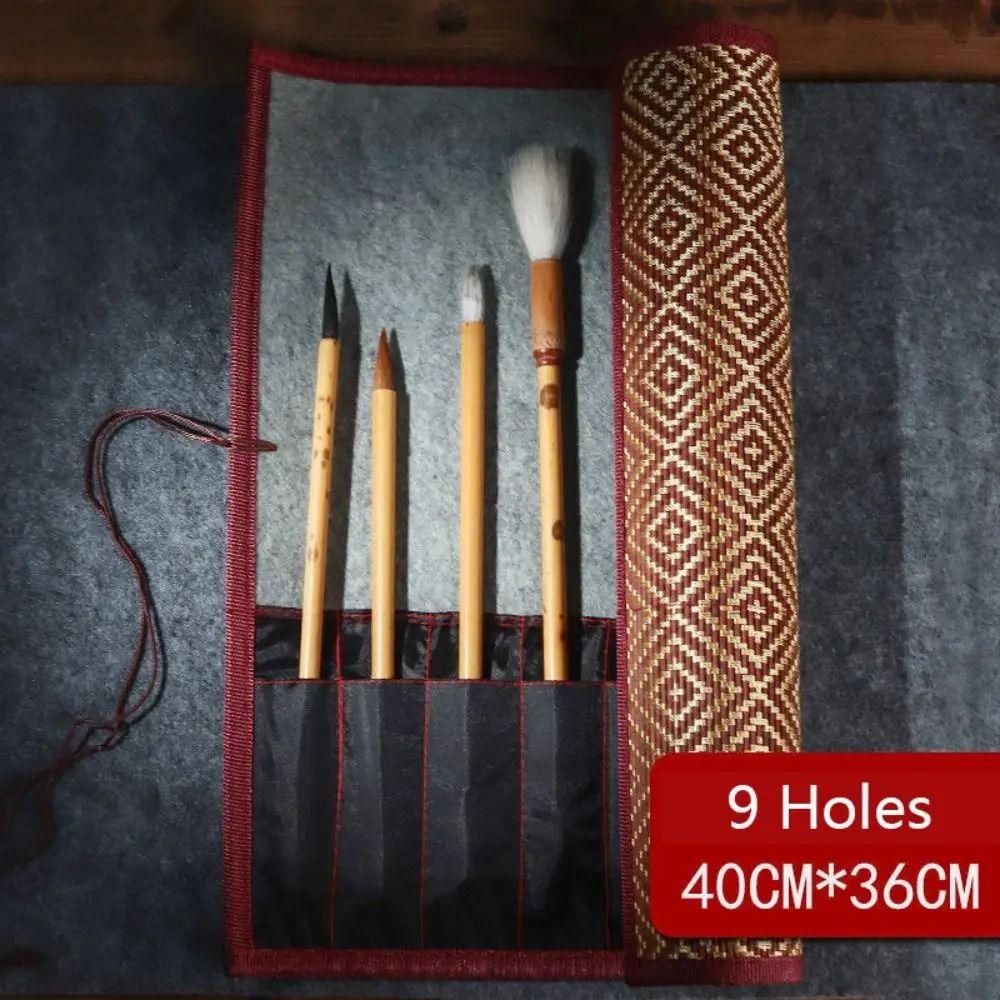 Retro Bamboo Calligraphy Brush Roll Up Case for Painting & Art Supplies