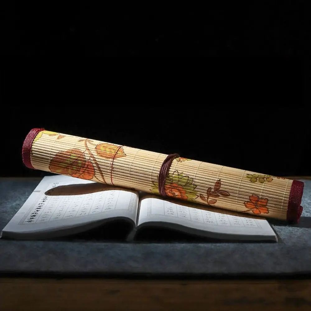 Chinese Style Bamboo Brush Holder Roll Up Case for Calligraphy Art Supplies