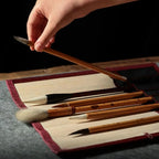 Chinese Style Bamboo Brush Holder Roll Up Case for Calligraphy Art Supplies