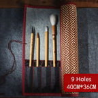 Chinese Style Bamboo Brush Holder Roll Up Case for Calligraphy Art Supplies
