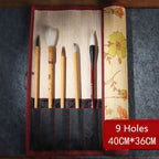 Chinese Style Bamboo Brush Holder Roll Up Case for Calligraphy Art Supplies