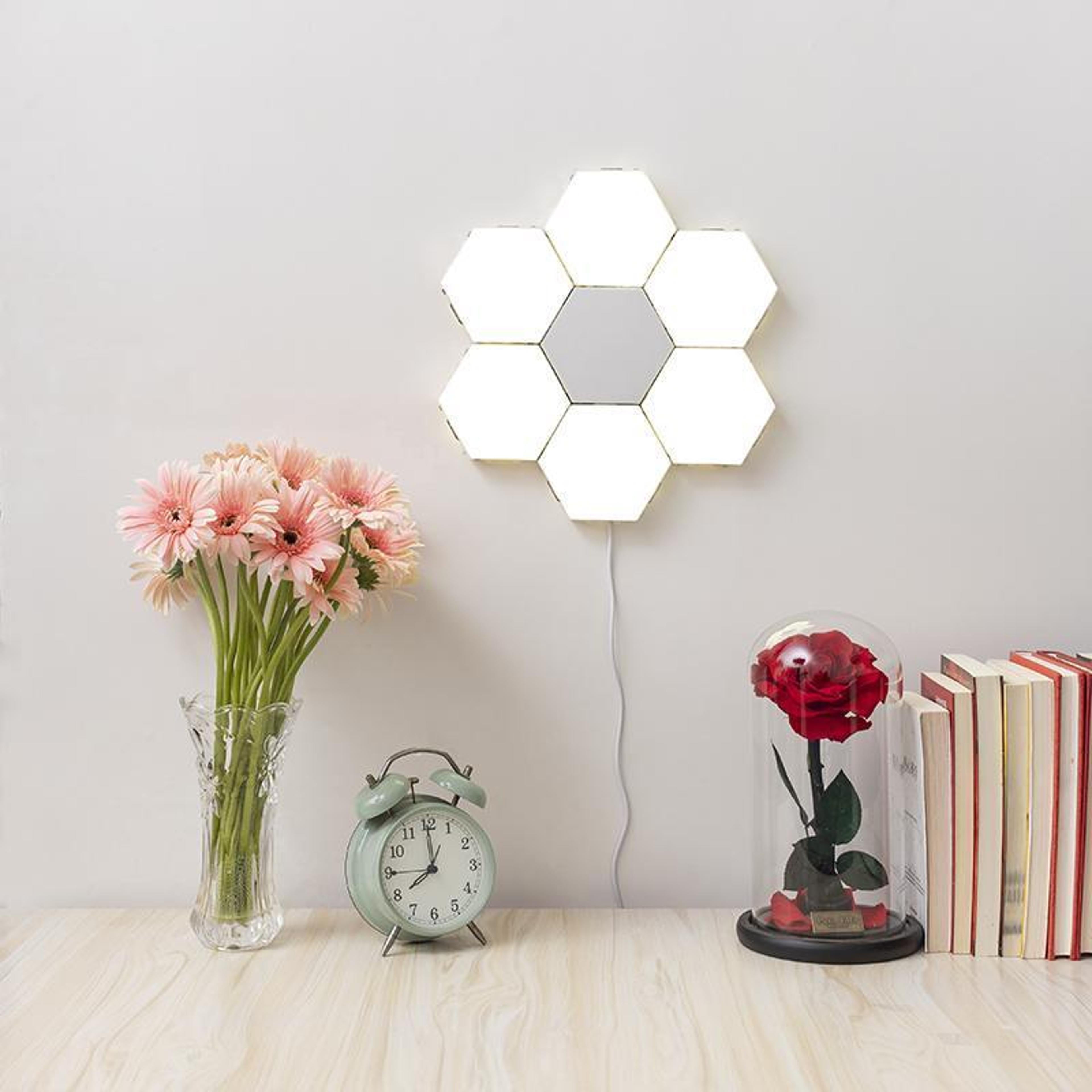Hexagon Modular Touch LED Tile Lights, Customizable Magnetic Wall Decor (Set of 5)