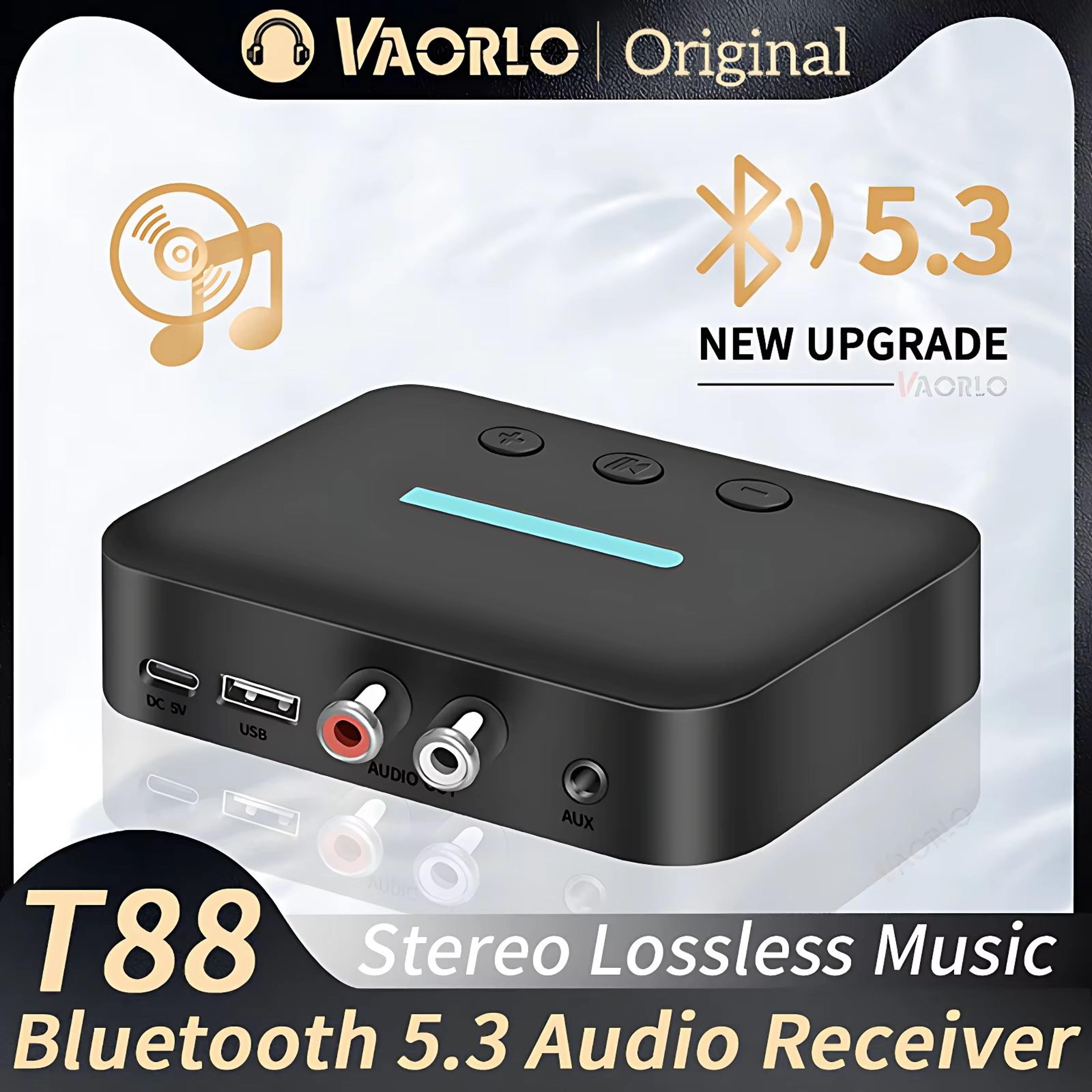 USB Bluetooth 5.3 Audio Receiver Adapter Wireless AUX RCA Stereo Receiver with U-Disk Playback for Desktop, Speakers