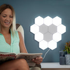 Hexagon Modular Touch LED Tile Lights, Customizable Magnetic Wall Decor (Set of 5)