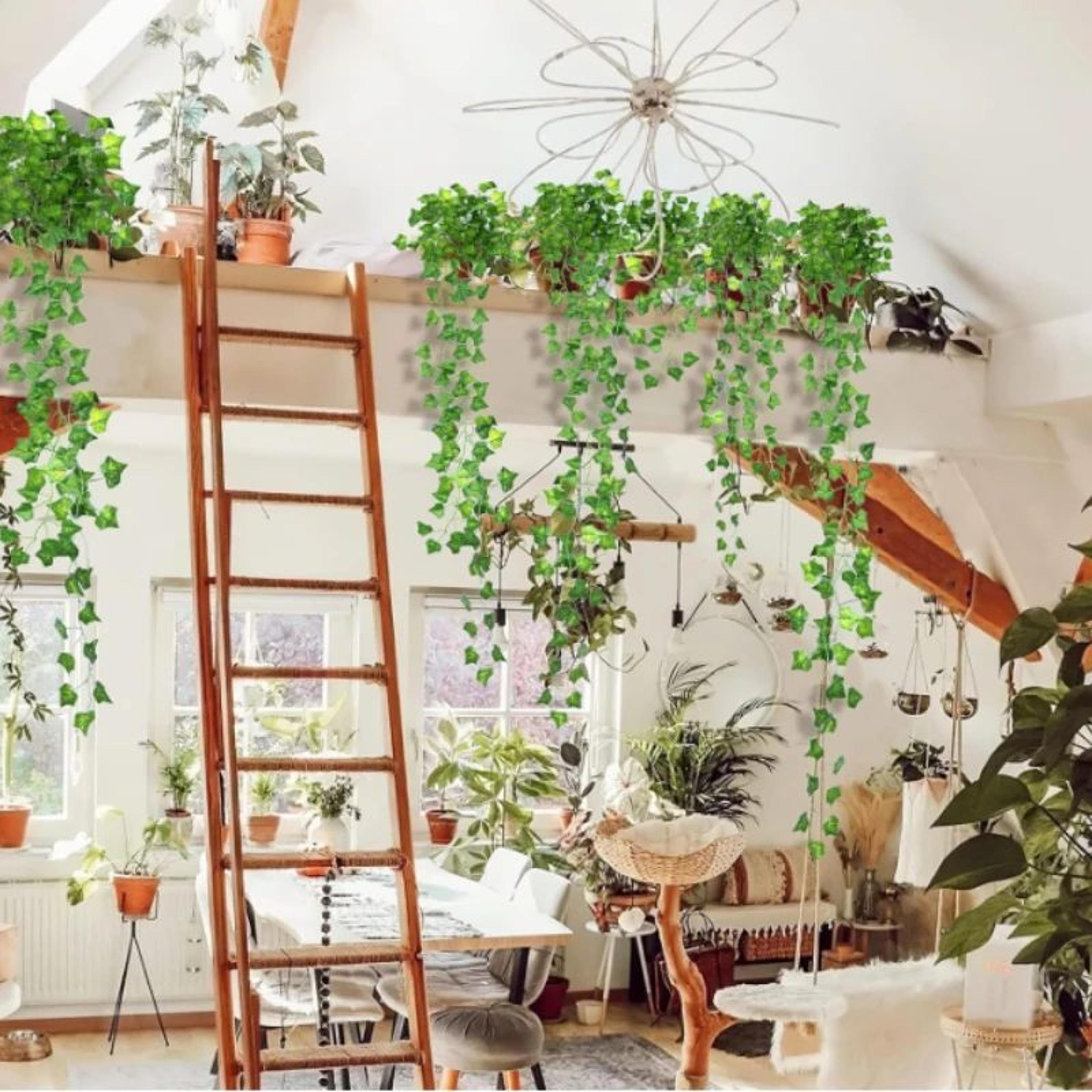 Lush Evergreen Ivy Garland Hanging Vines – Realistic Silk Leaf Wall & Garden Decor