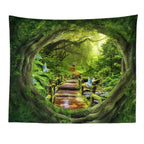 3D Window Scenery Tapestry Forest View Wall Hanging Mural Cloth Decor