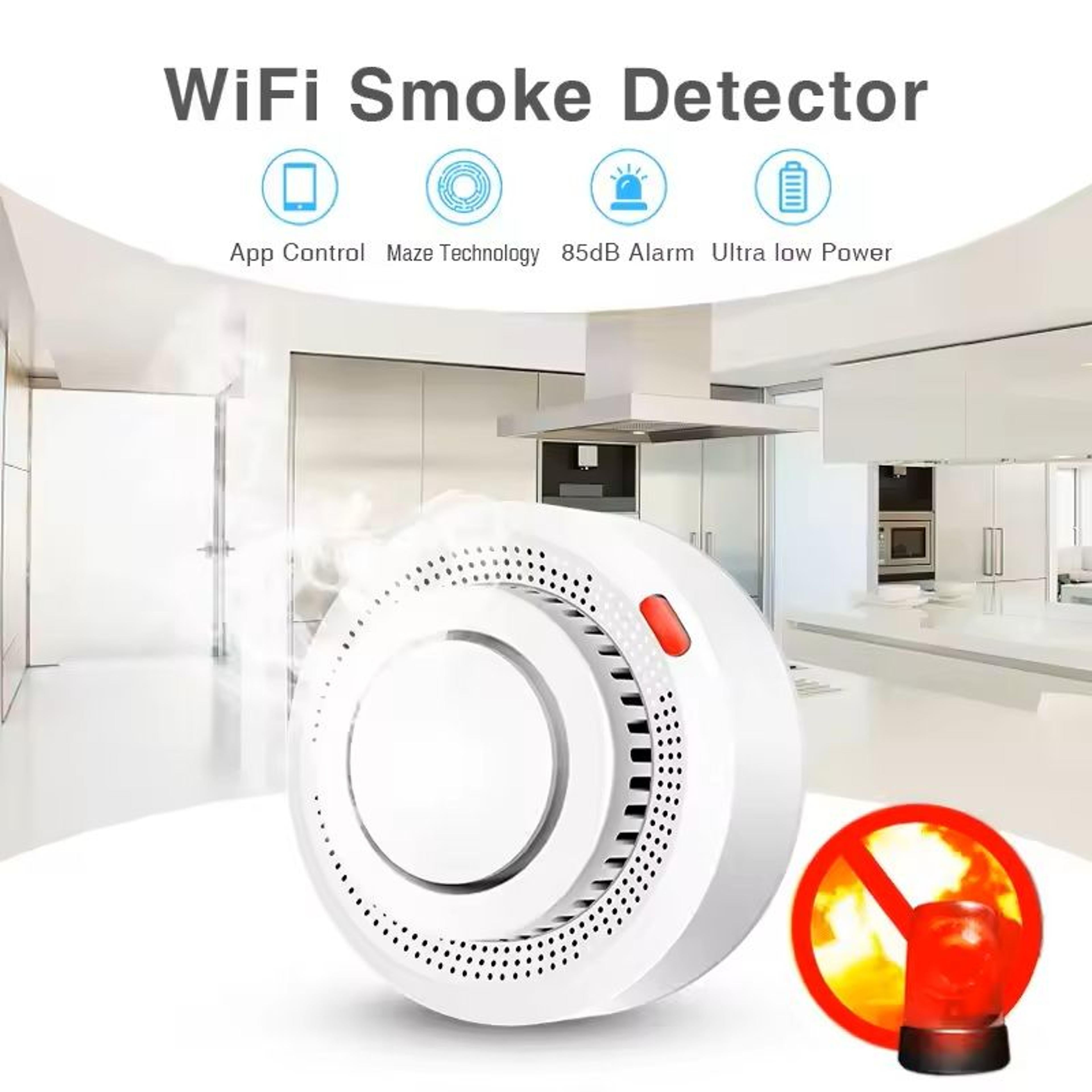 Smart WiFi Smoke Detector Alarm with 85dB Alert and App Control for Home Safety