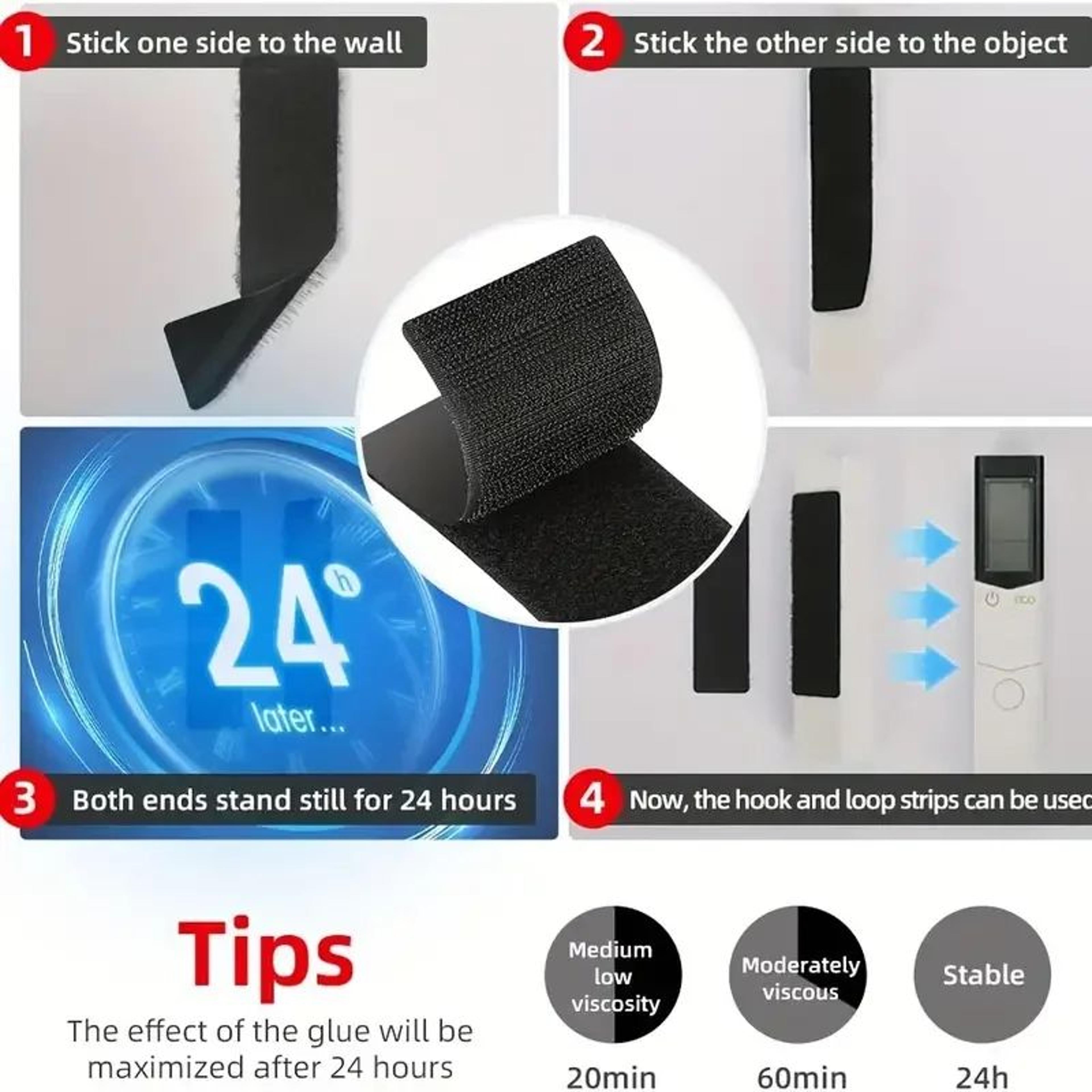 Heavy Weight Hook and Loop Adhesive Mounting Strips – Strong Double-Sided Fasteners for Picture Frames & Wall Hanging