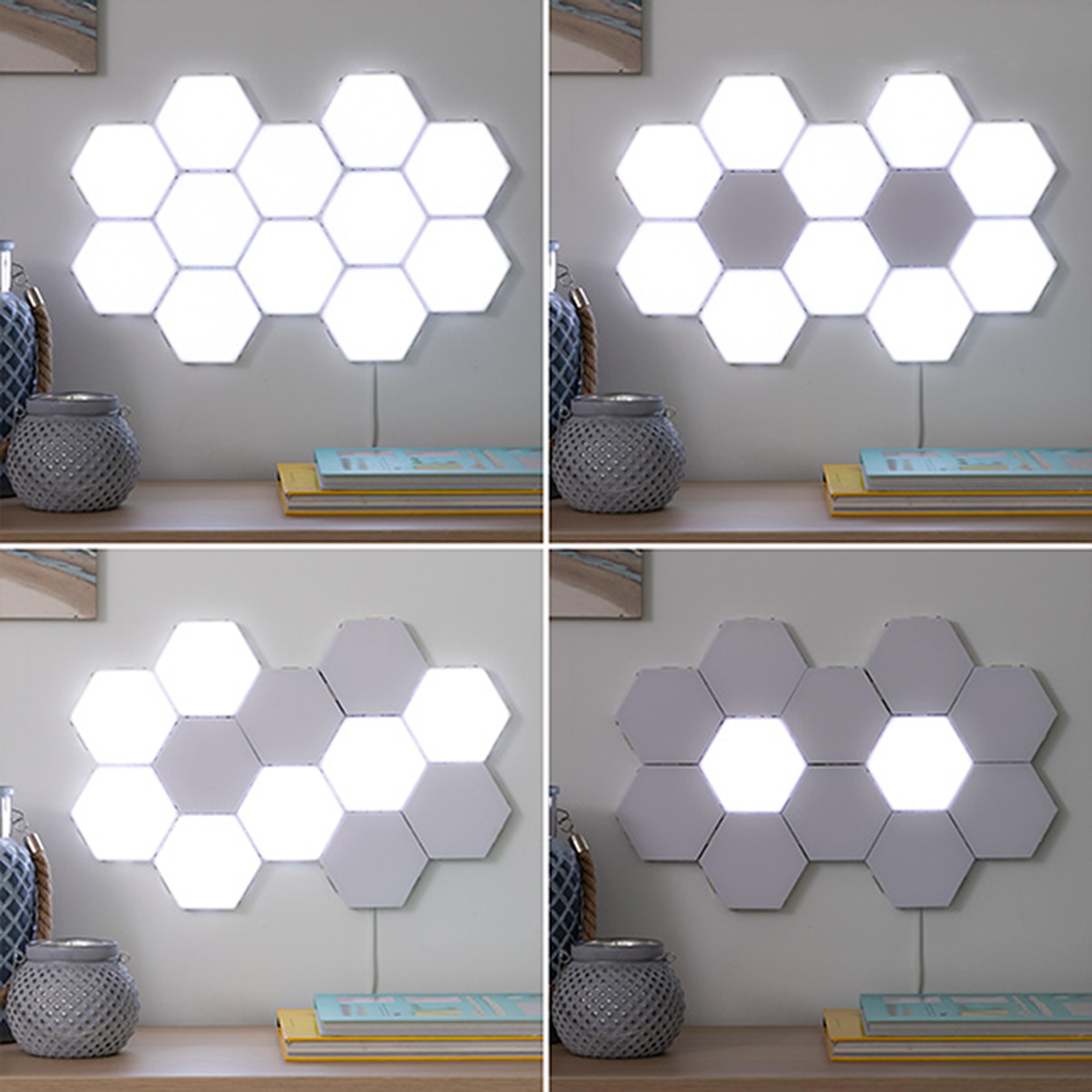 Hexagon Modular Touch LED Tile Lights, Customizable Magnetic Wall Decor (Set of 5)