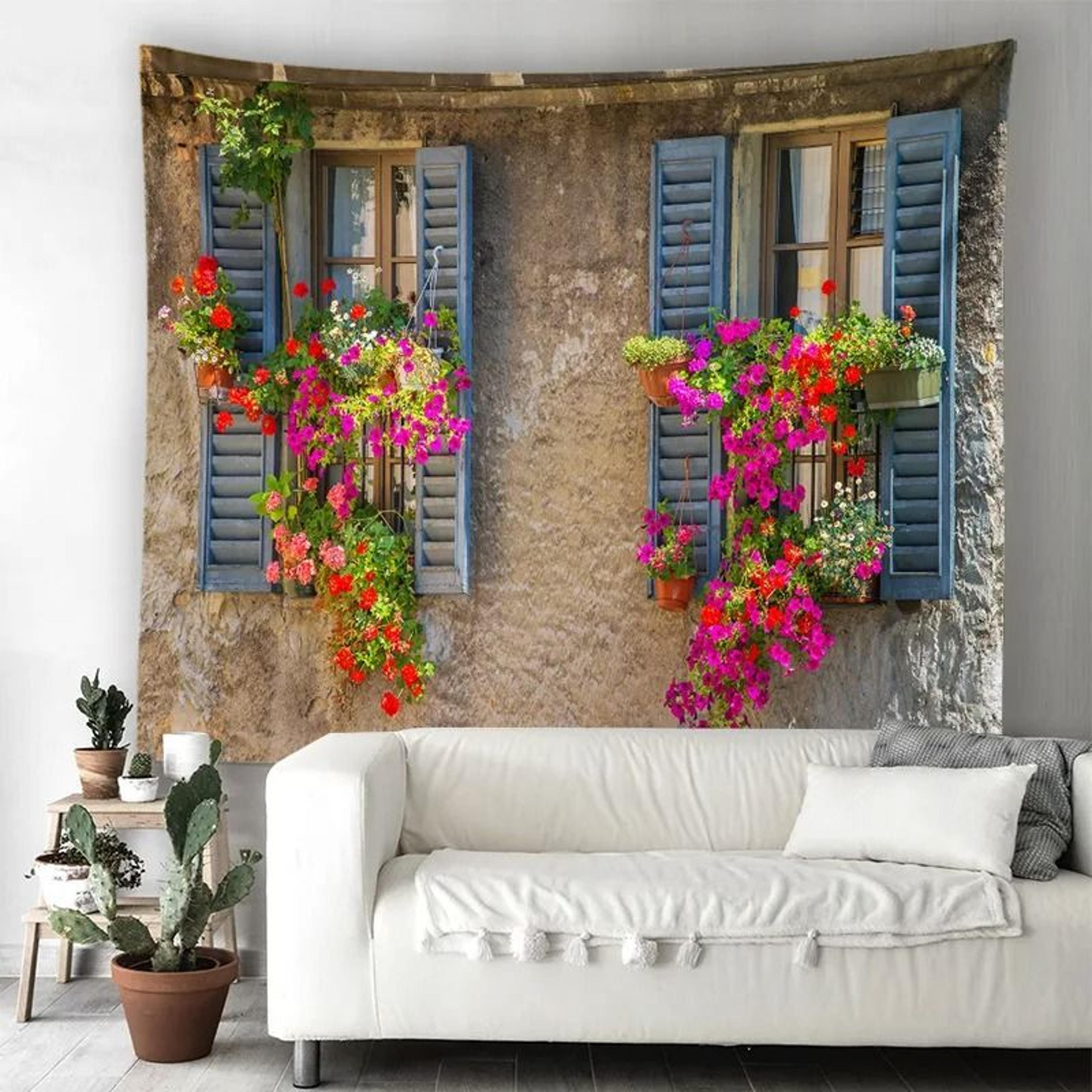 3D Window Scenery Tapestry Forest View Wall Hanging Mural Cloth Decor