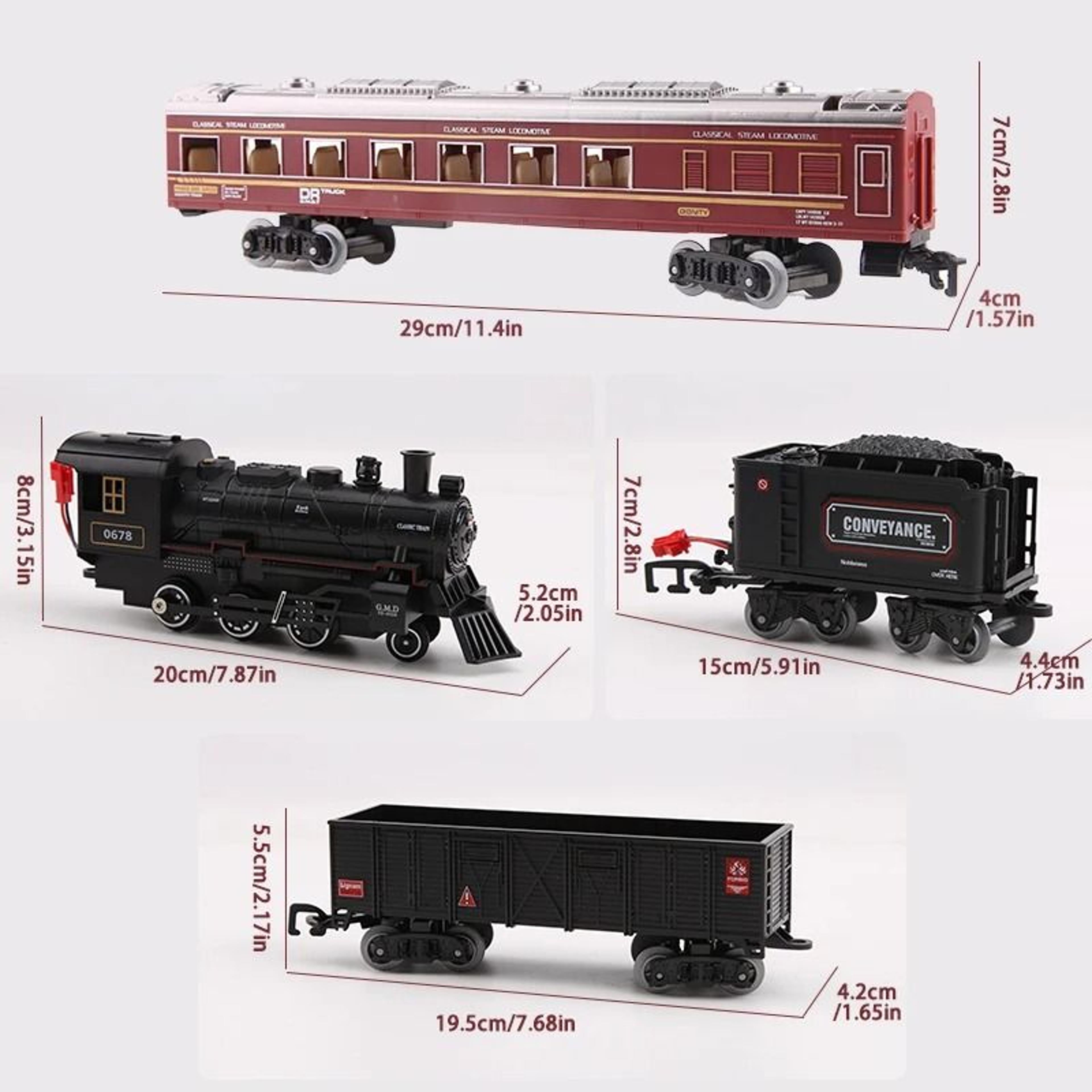 Electric Railway Train Set with Steam Locomotive, Smoke, Light and Sound