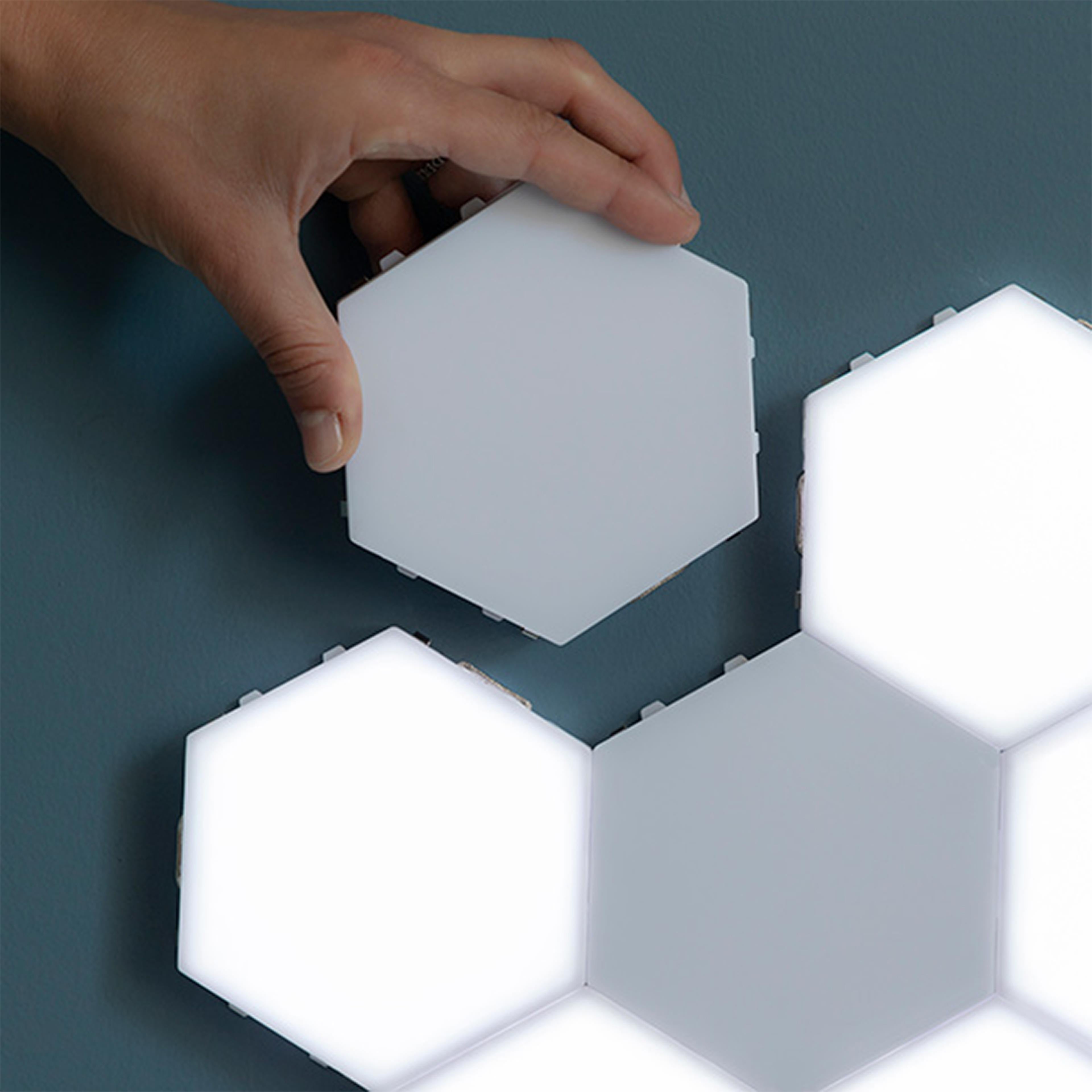 Hexagon Modular Touch LED Tile Lights, Customizable Magnetic Wall Decor (Set of 5)