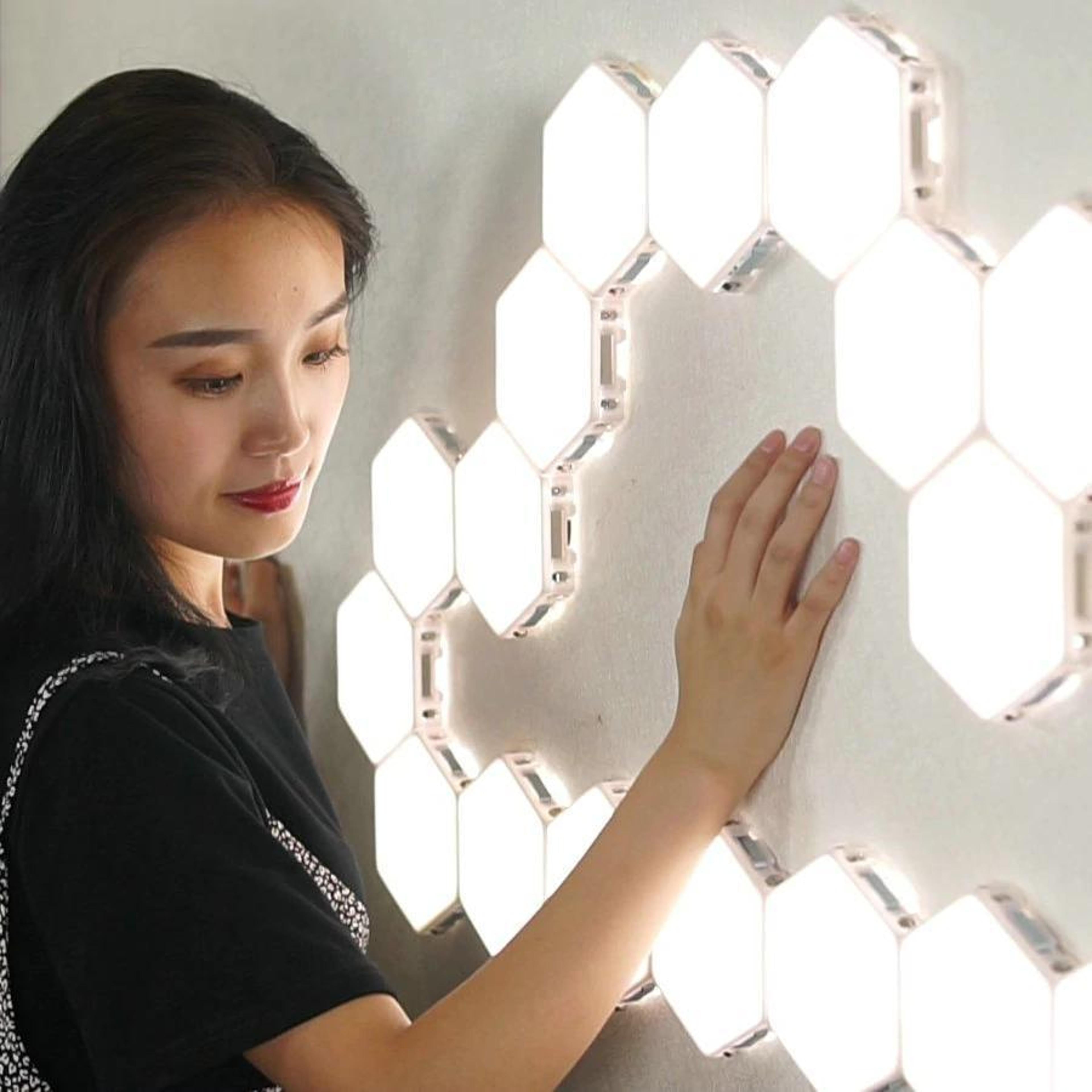 Hexagon Modular Touch LED Tile Lights, Customizable Magnetic Wall Decor (Set of 5)